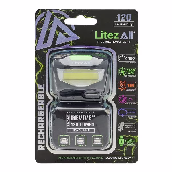 Rechargeable Revive Headlamp, Litezall, Mfr#: LA-RCHCOB-8/24